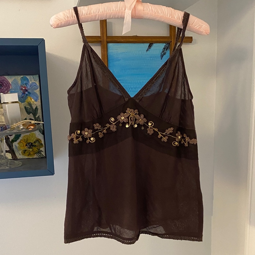 Chic Brown Camisole with Embroidered Details
